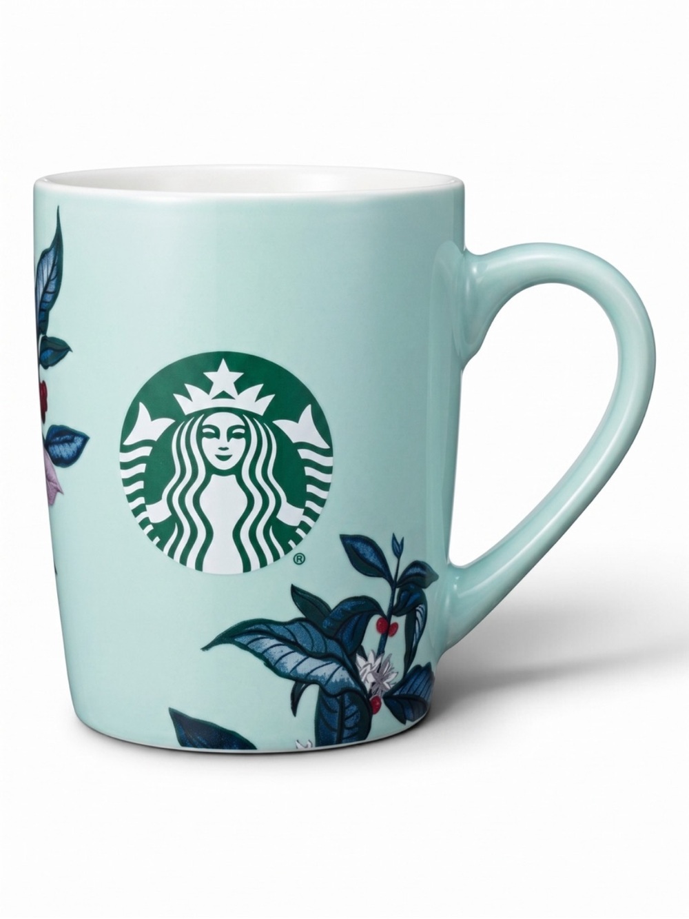 Starbucks Mint Green Floral Botanical 2021 Ceramic Coffee Mug 10 Oz